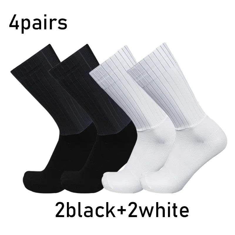 Breathable Cycling Socks 4 Pairs Non-Slip Aero Sports Socks for Men & Women