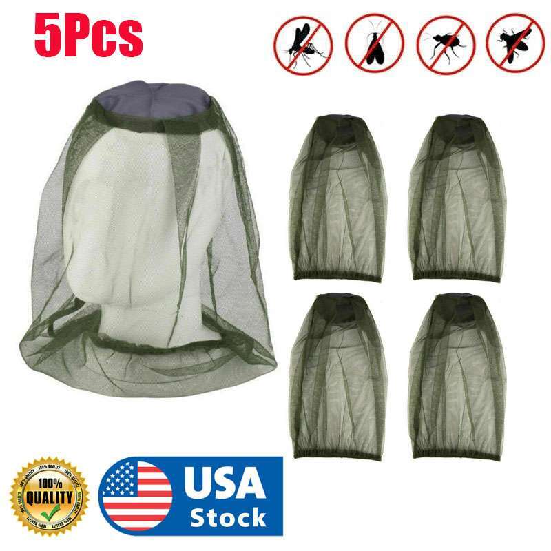 5 Pack Mosquito Insect Net Hats Face Cover Bug Mesh Shelter for Camping & Outdoor