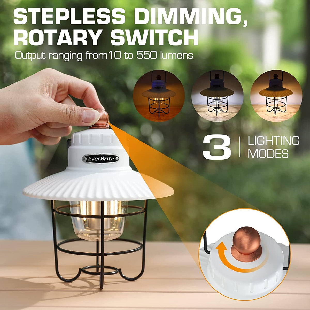 LED Camping Lantern Rechargeable 550 Lumens with 3 Light Modes and Power Bank