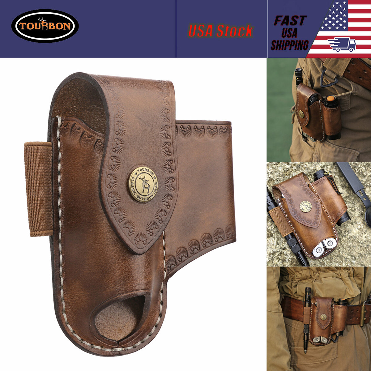 Leather EDC Organizer Sheath for Multitools, Flashlights & Pens
