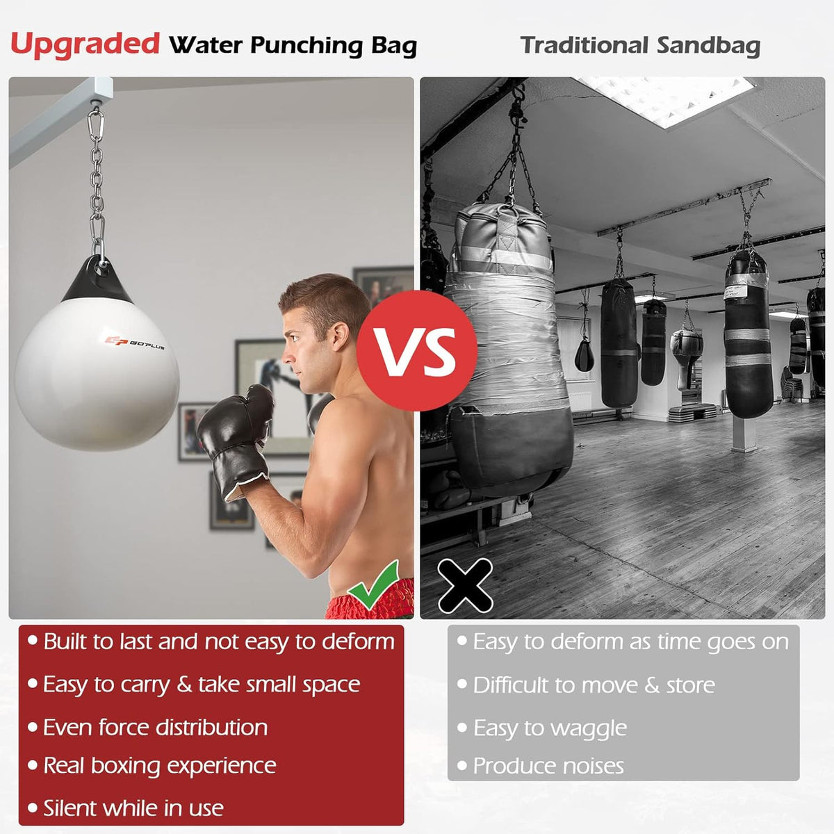 Heavy Punching Bag with Water Fillable Design - 21'' 180lb / 18'' 110lb MMA Boxing Equipment