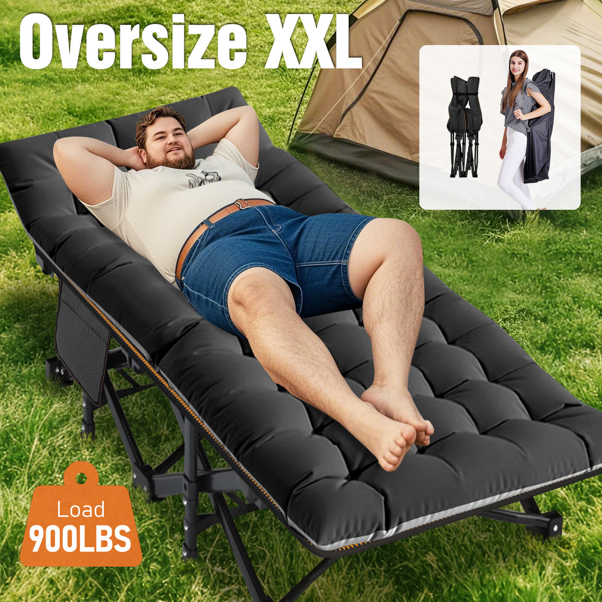 Heavy Duty Folding Camping Cot Bed with Mattress Support - Oversized & Standard Sizes