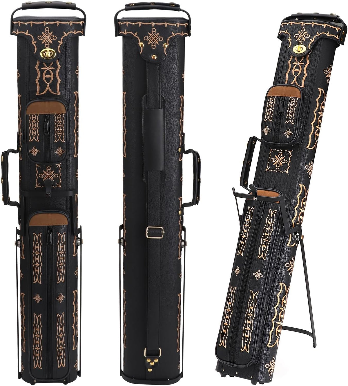 Pool Cue Case 2x4 Embroidery - Holds 2 Butts 4 Shafts with Stand