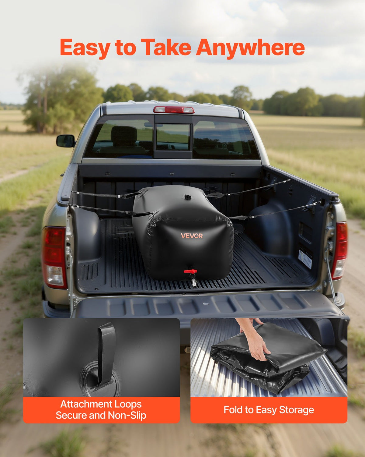 Collapsible Water Storage Bladder - 63.4 Gallon Heavy-Duty PVC Tank for Outdoor Use