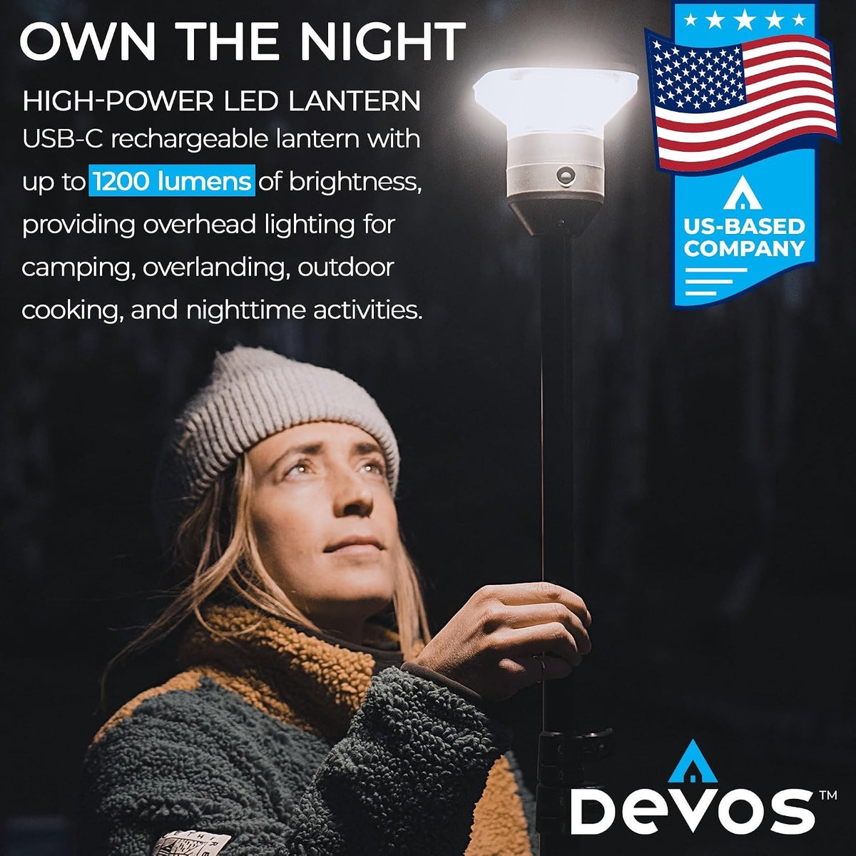 Telescoping Camp Light with 9ft Height and 1200 Lumens for Outdoor Camping