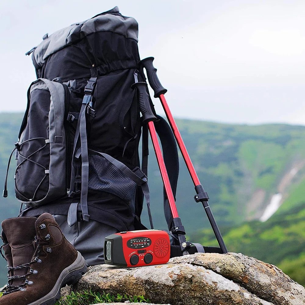 Emergency Weather Radio with Solar Crank Power Bank & LED Flashlight