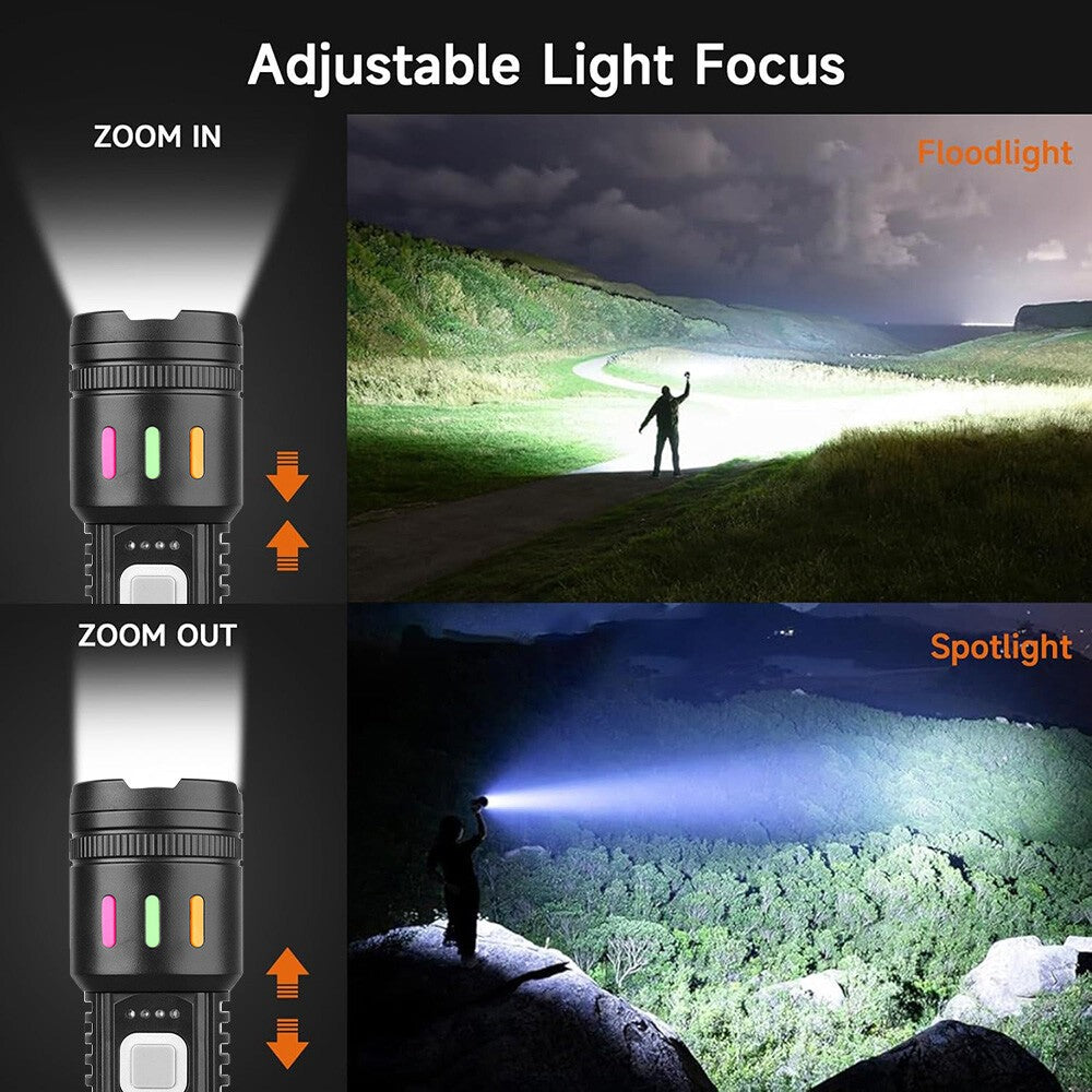 Rechargeable LED Tactical Flashlight with 5 Modes & Zoom, Waterproof, 99000000lm