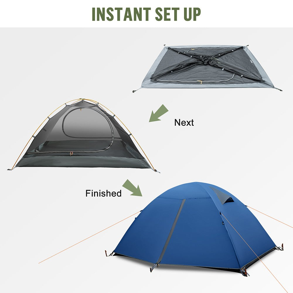2 Person Waterproof Backpacking Tent with Aluminum Frame for Camping and Hiking