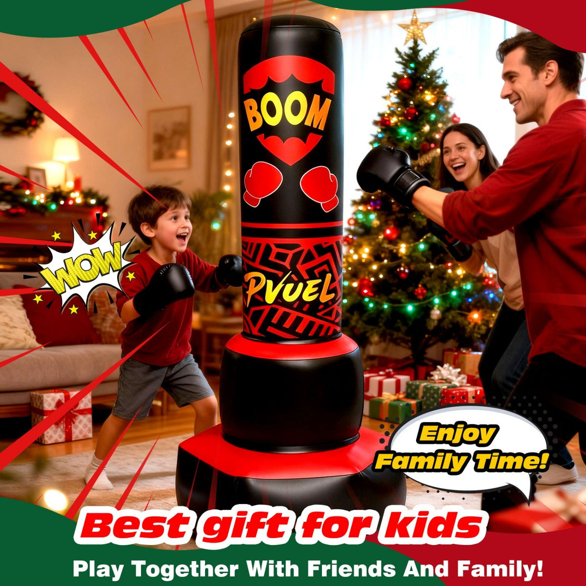 Kids Punching Bag Set with Gloves and Pump - Inflatable Freestanding Martial Arts Toy