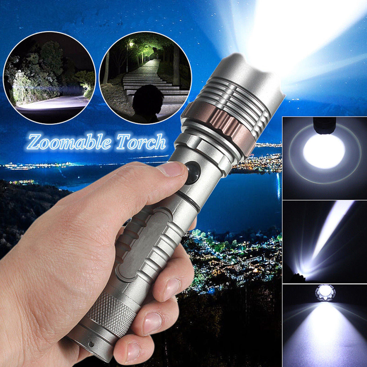 Rechargeable LED Tactical Flashlight 100M Waterproof Work Light 5 Modes