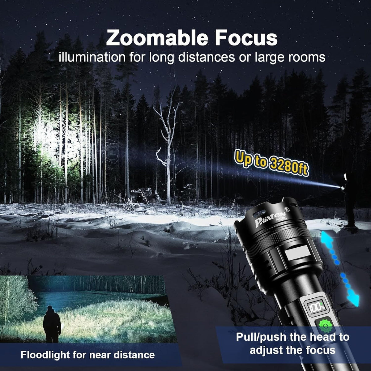 High Lumen Rechargeable LED Flashlight with Long Range Focus USB Power Bank