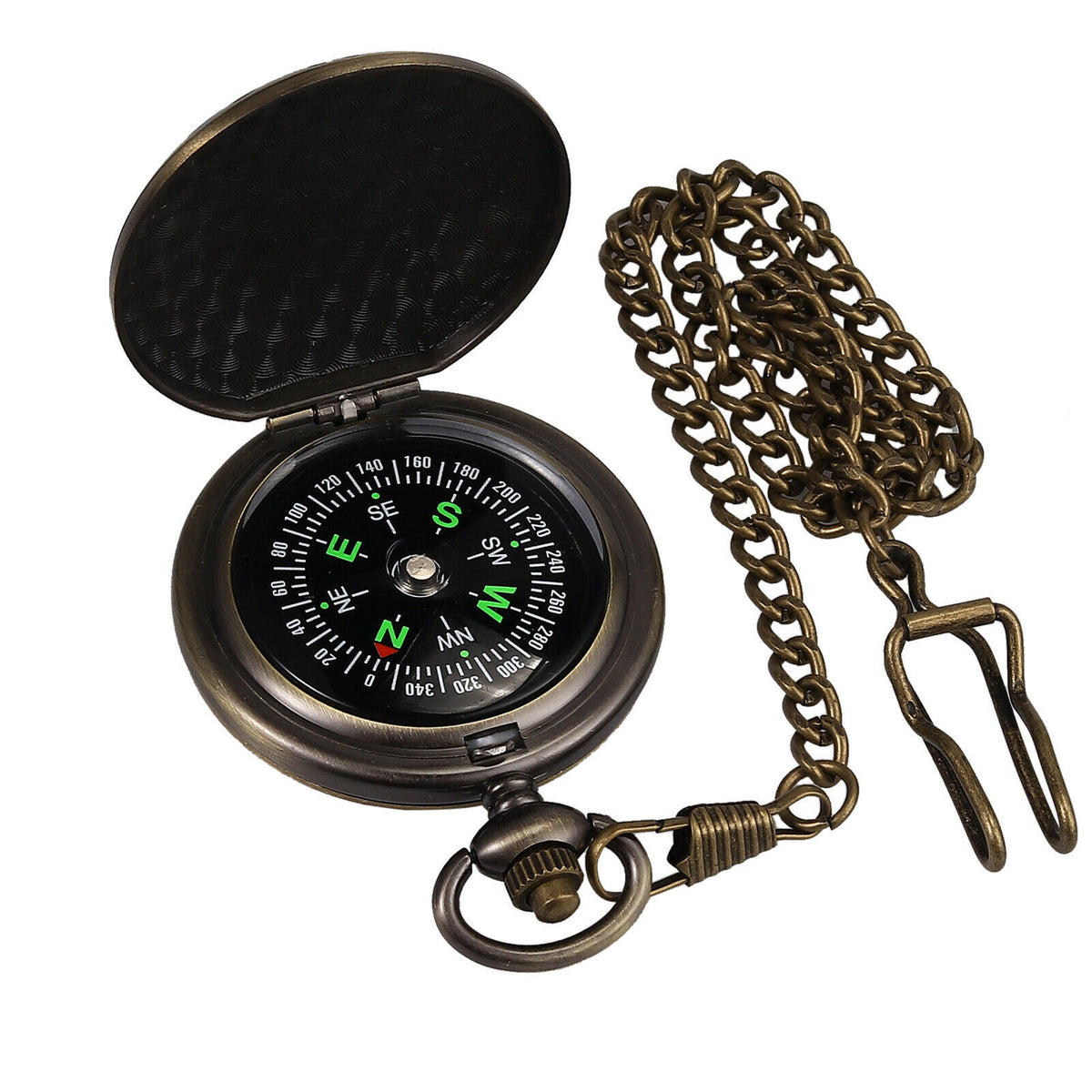 Outdoor Camping Hiking Brass Pocket Compass with Chain and Bag