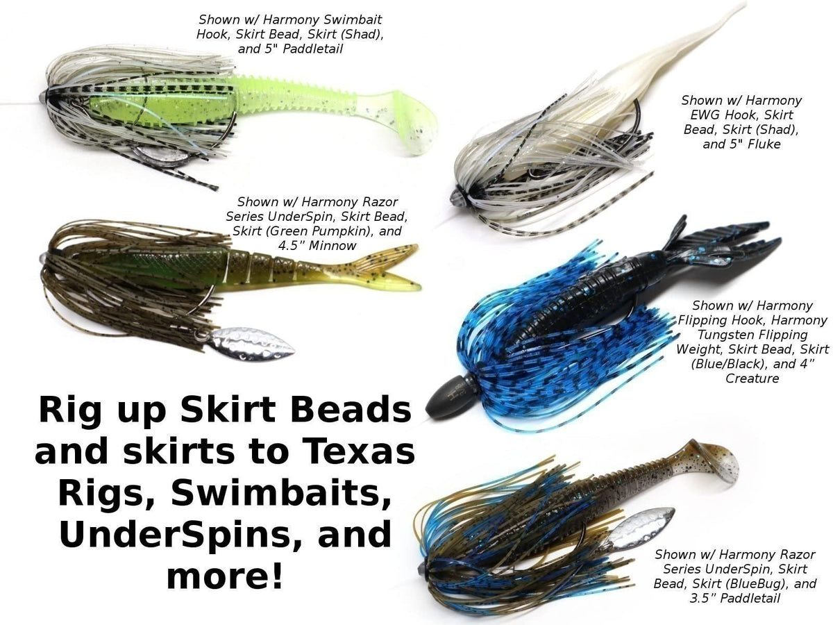 Fishing Beads for Skirt Attachment - Pack of 25 & 8 with Skirts & Pegs