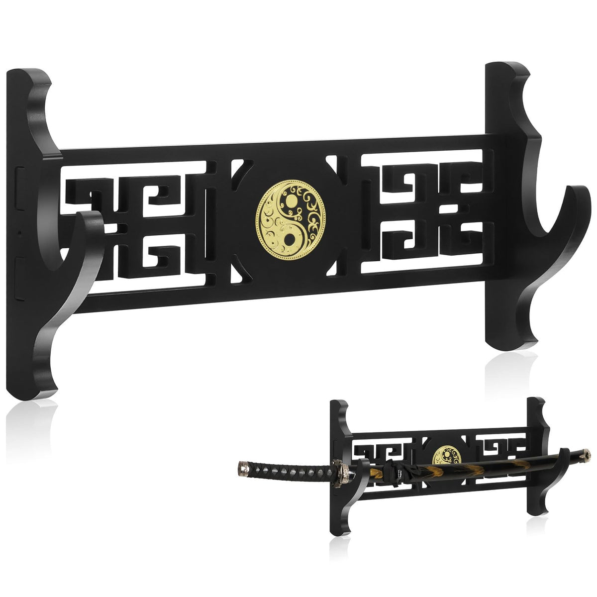 Katana Wall Mount Sword Holder - 14.6 x 7.7 Inch Black Display Rack