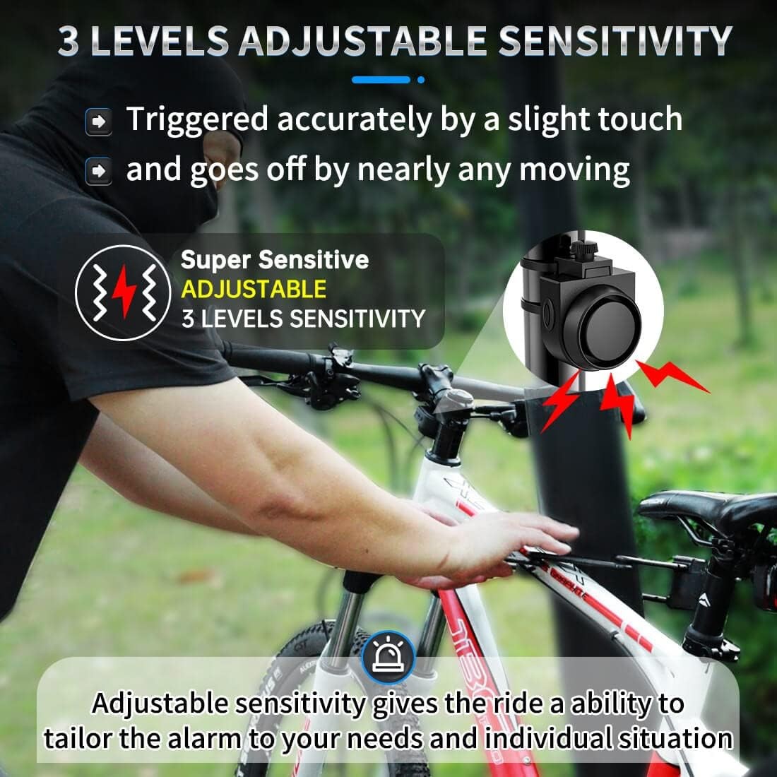 Wireless Bike Alarm 115dB Loud Vibration Motion Sensor Security System