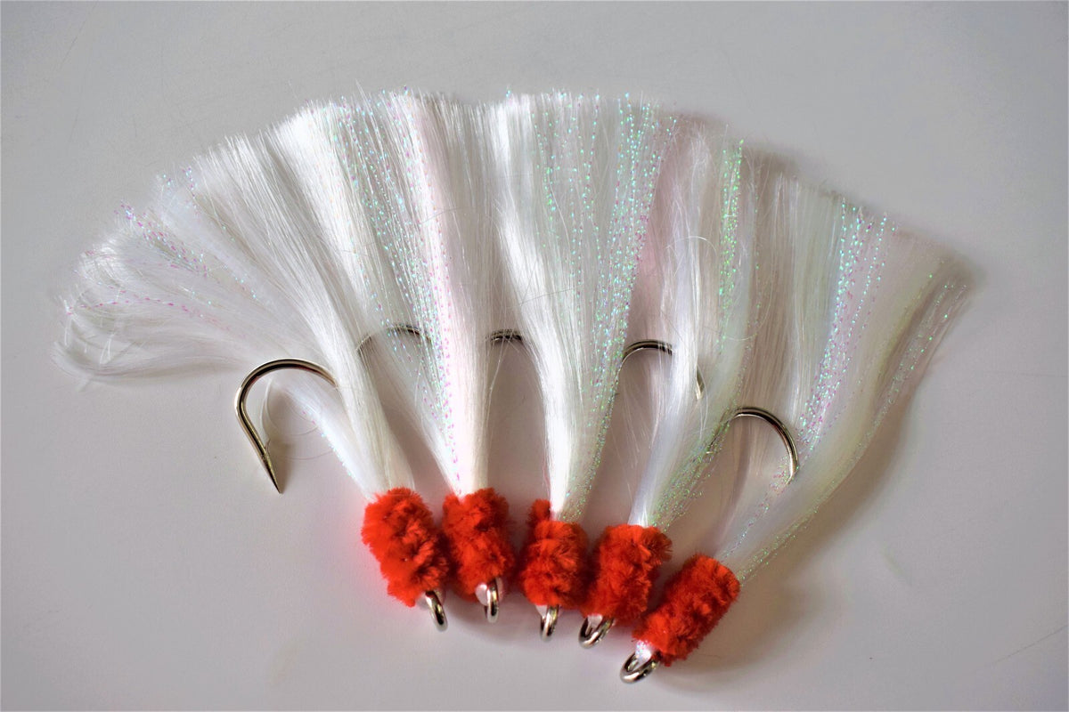 Fishing Shrimp Fly Rigs - Tied Hook Baits for Rockfish & Saltwater Fishing
