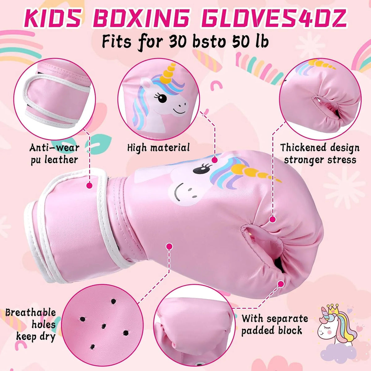 Kids Boxing Gloves and Punching Mitts Set - Unicorn 4oz Training Gear