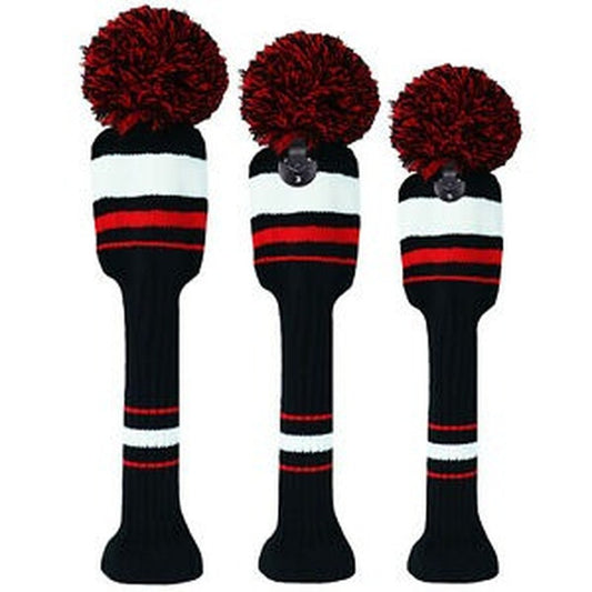 Golf Pom Pom Head Covers Set for Wood Clubs - Knit Headcovers for Driver, Fairway & Hybrids