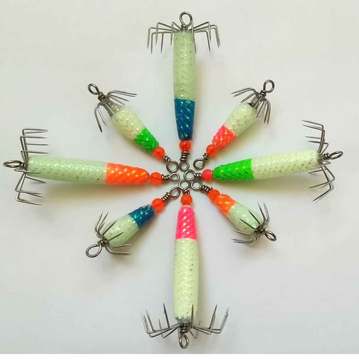 8Pcs Glow-in-Dark Squid Jigs Set for Fishing - 2/3oz & 1/4oz with 4 Colors