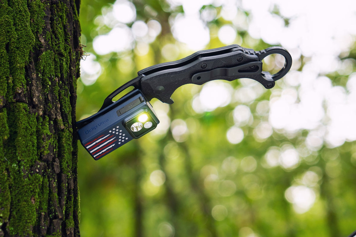 Olight Clip-On Flashlight with Flood, Spot, UV Modes - Stars & Stripes Edition