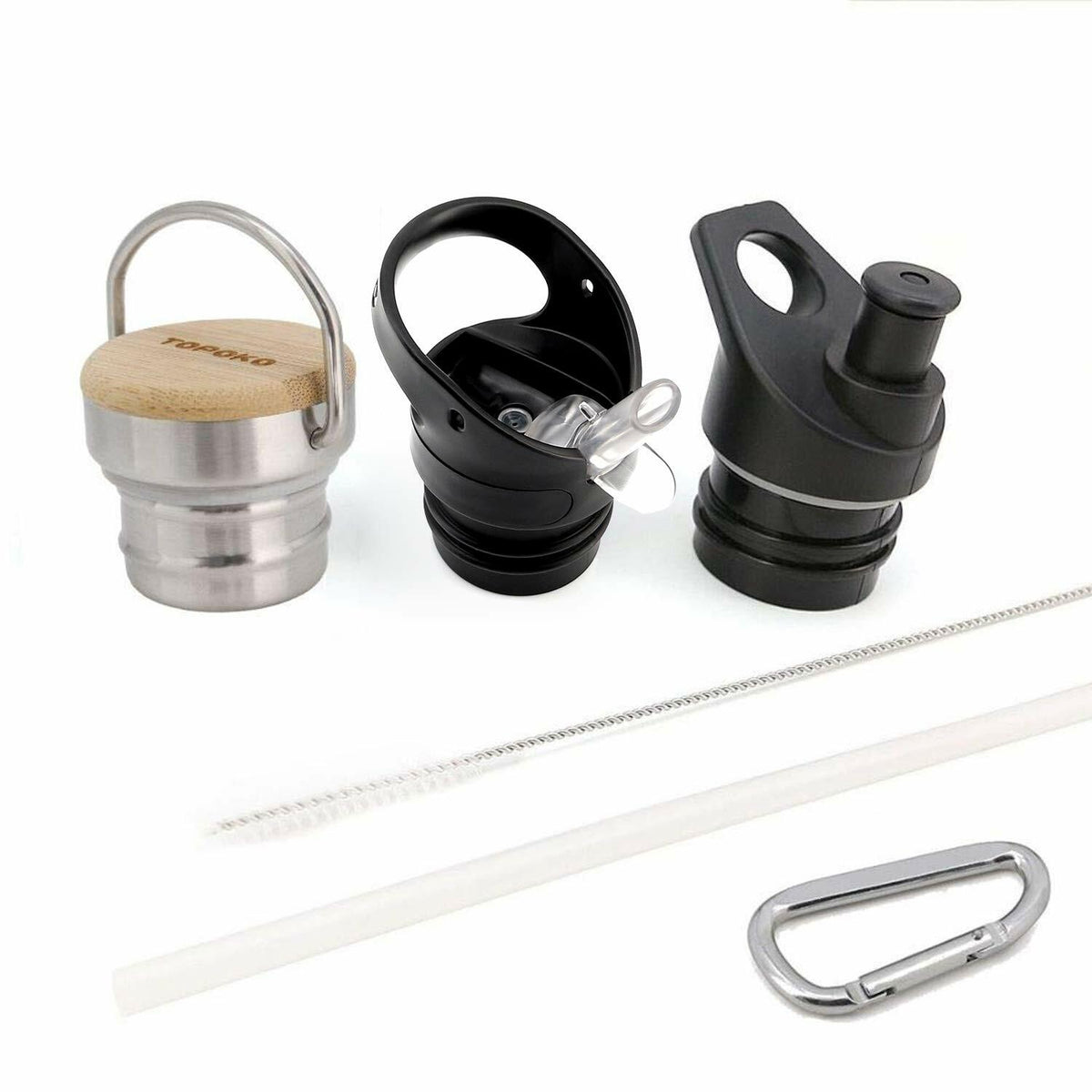 3 Pack Water Bottle Lids for Hydro Flask Standard Mouth - Straw, Bite Valve & Bamboo Twist