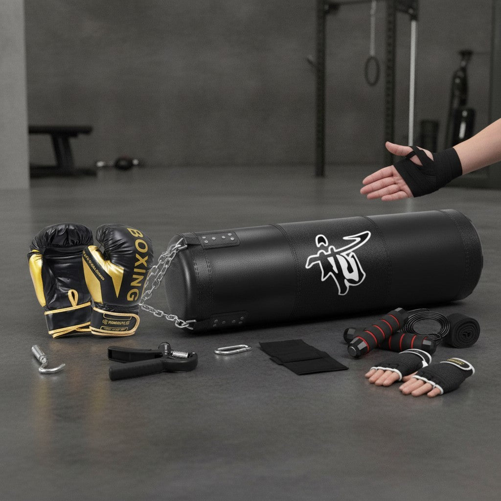 4ft Boxing Punching Bag Set with 12oz Gloves, Unfilled Heavy Training Bag for Home Gym