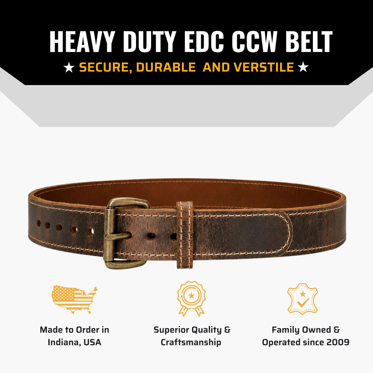 Heavy Duty American Bison Leather Gun Belt with Steel Core - CCW Holster Belt