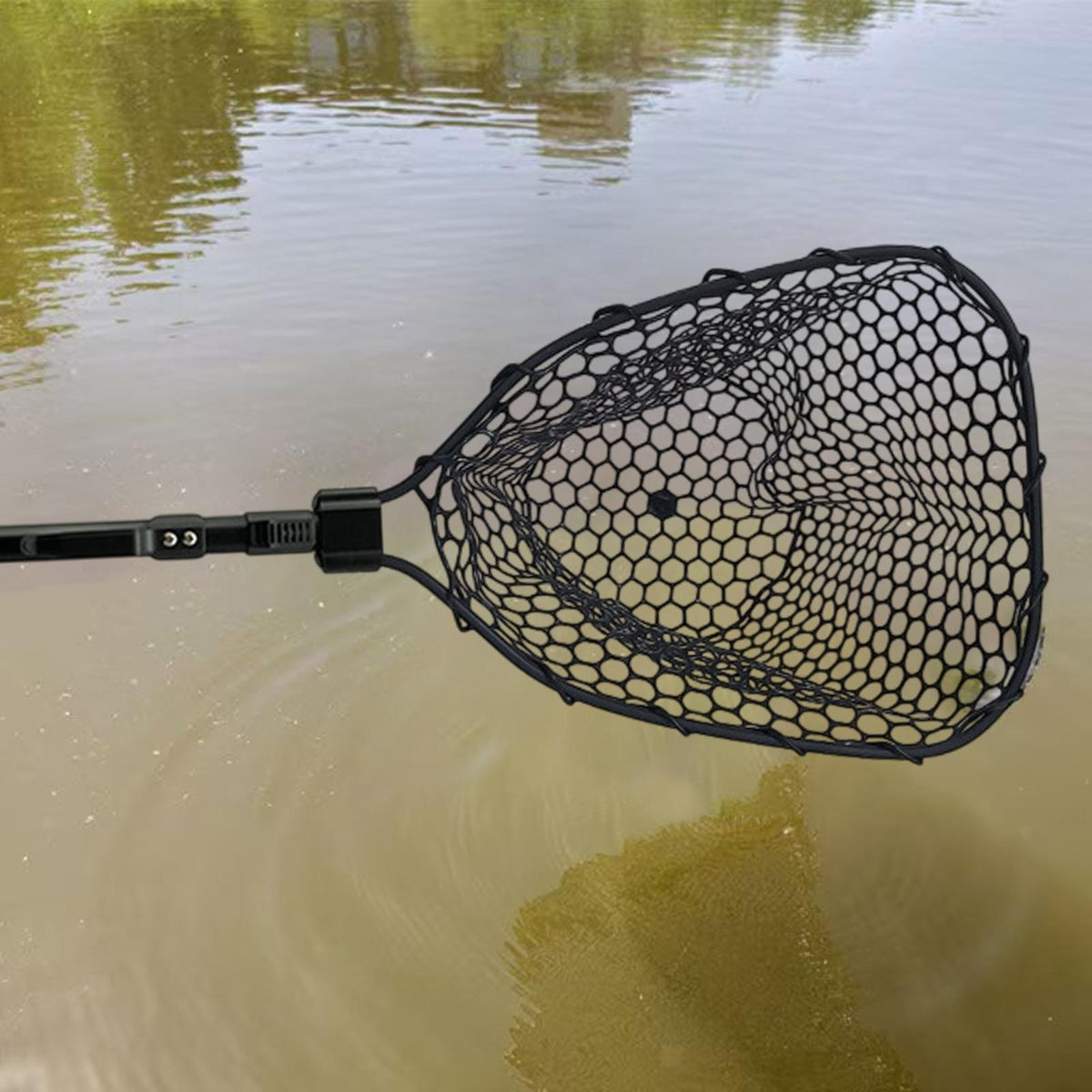 Folding Fishing Landing Net with Rubber Mesh and Aluminum Frame