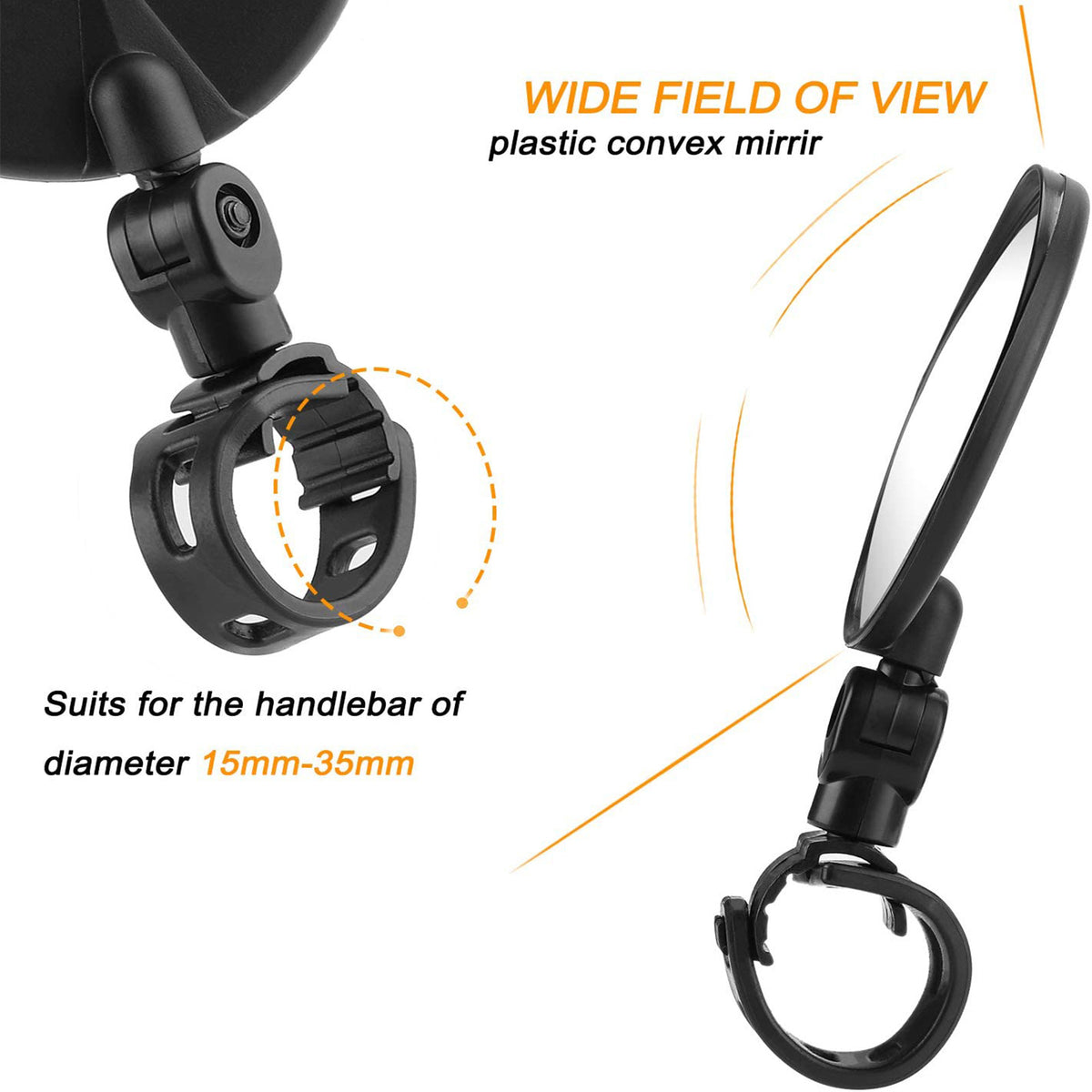 Bike Mirror Set - Rotatable Round Handlebar Rear View Glass for Cycling