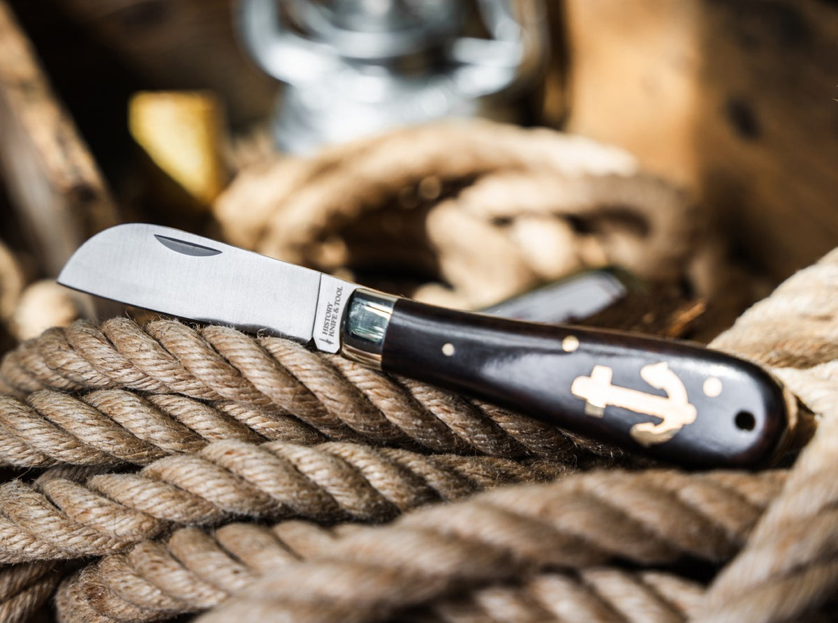Fishing & Sailing Anchor Knife 3.15" Folding Pocket Knife with Ebony Handle