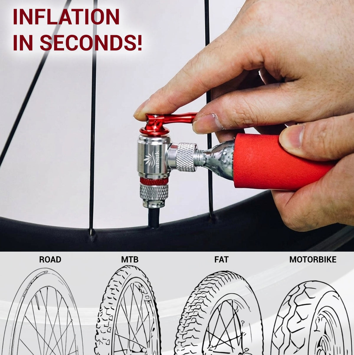 Mini CO2 Bike Tire Inflator for Presta & Schrader Valves - Portable & Effortless