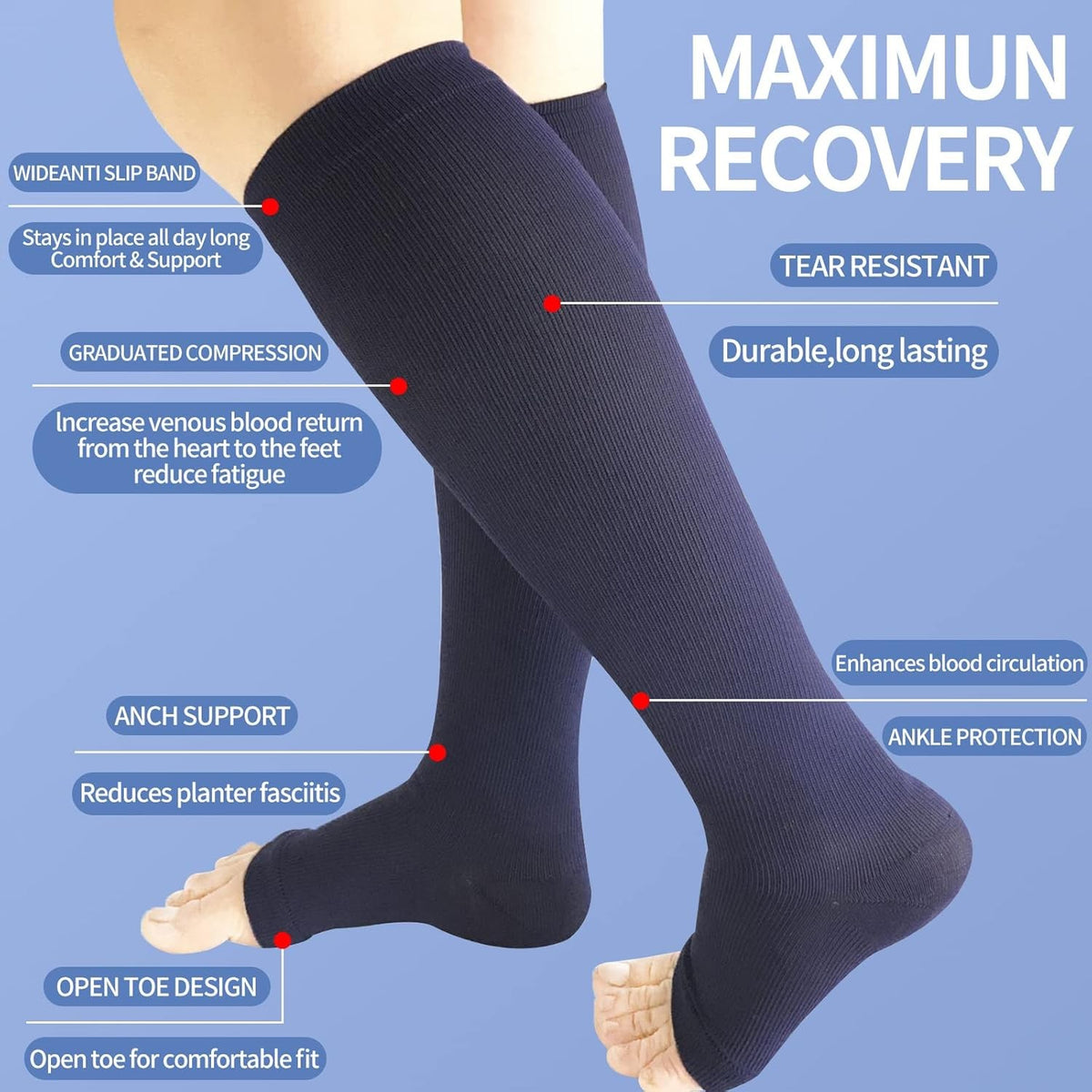 Open Toe Compression Socks for Women Large X-Large 4 Pack - Mixed Colors