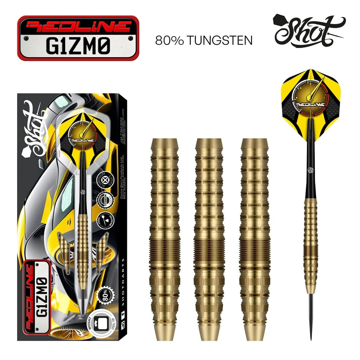 Dart Tips, Steel-Tip 24g 90% Tungsten Redline G1ZMO — 5 Free Flights Included