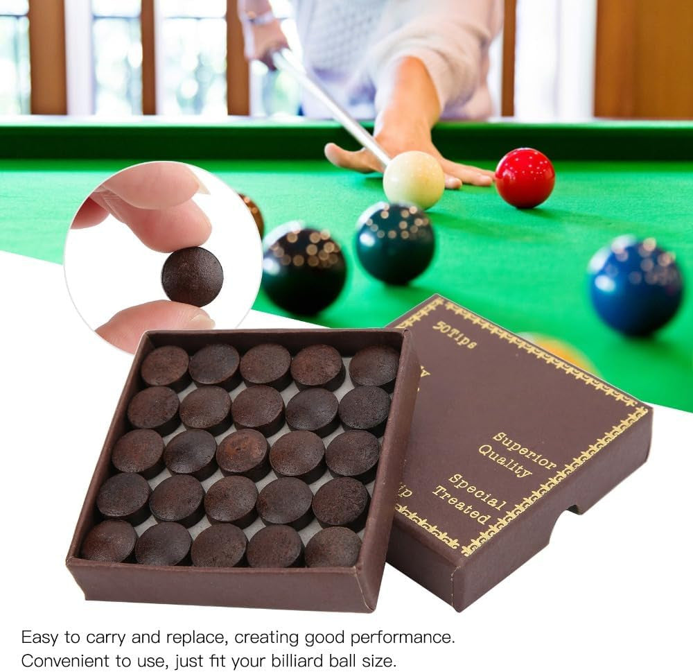 13mm Cowhide Billiard Cue Tips - 50 Pack Brown-Red Replacement Tips