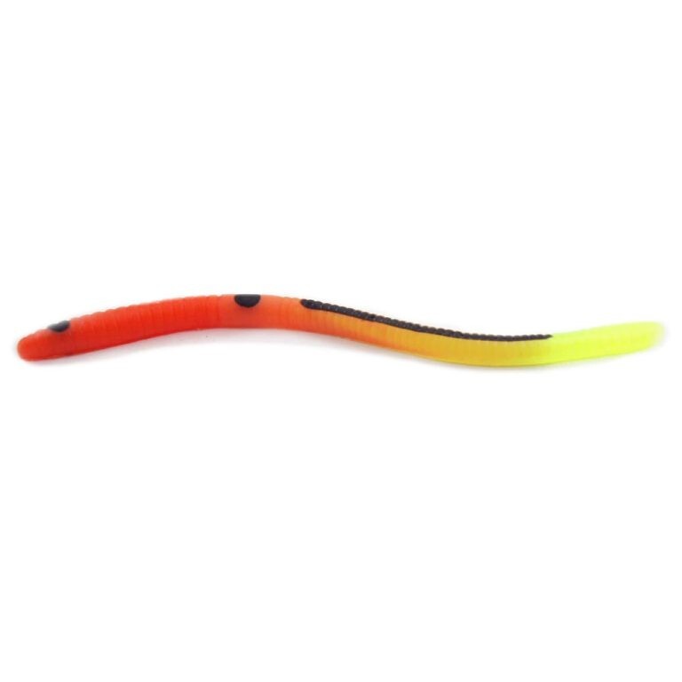 Pre-Rigged Bass Worms with Scented Crawler Baits - 12 Pack, Orange & Chartreuse