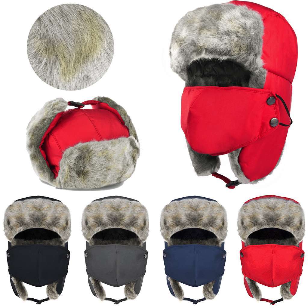 Men's Winter Ear Flap Thermal Hat with Removable Face Mask - Snow Ski Cap