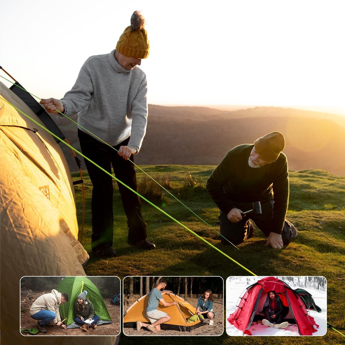 12 Pack Ultralight Aluminum Tent Stakes - 7-inch Ground Pegs with Reflective Red Ropes