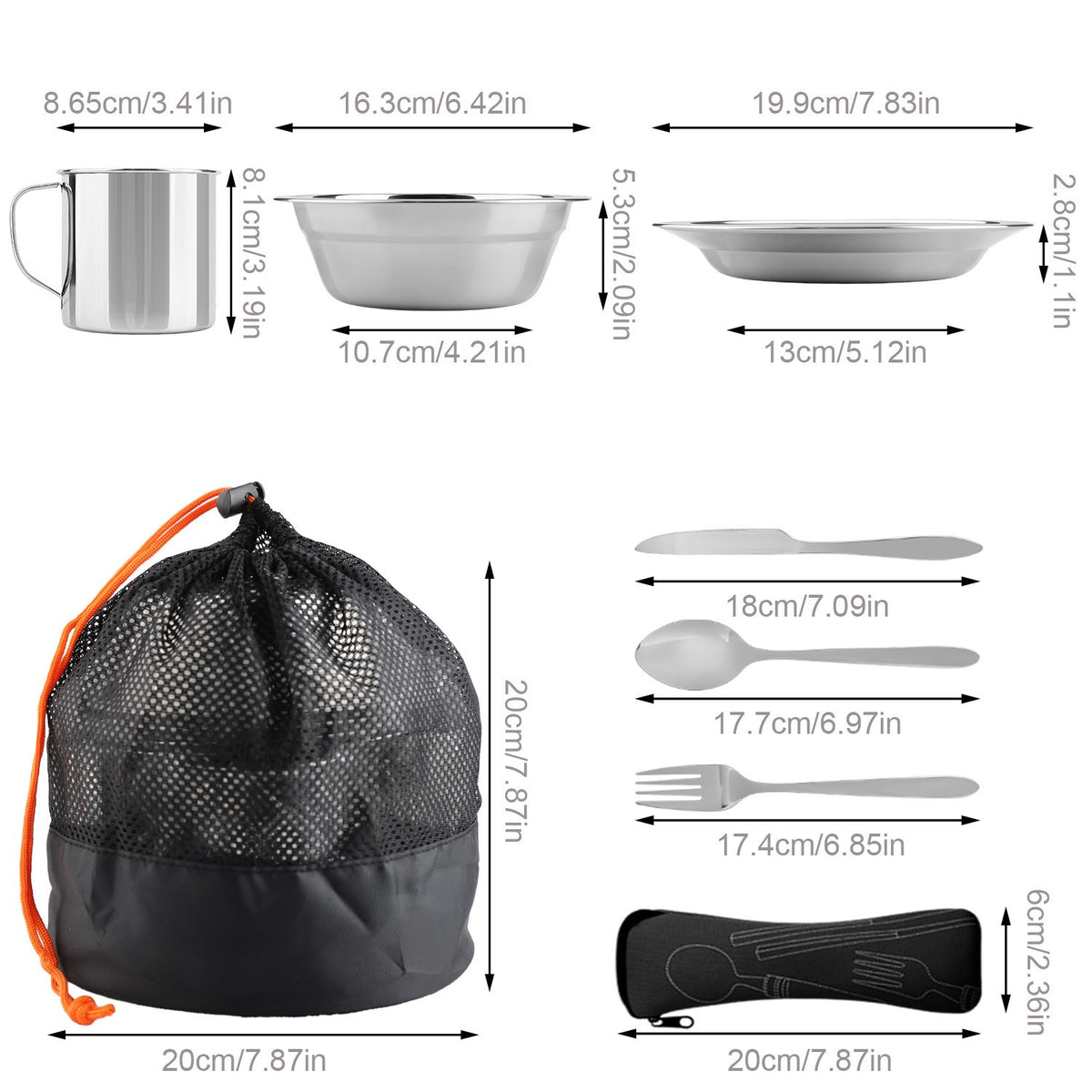 Camping Cookware Mess Set with Non-Stick Plates Bowls Cups - Portable Stainless Steel Kitchen