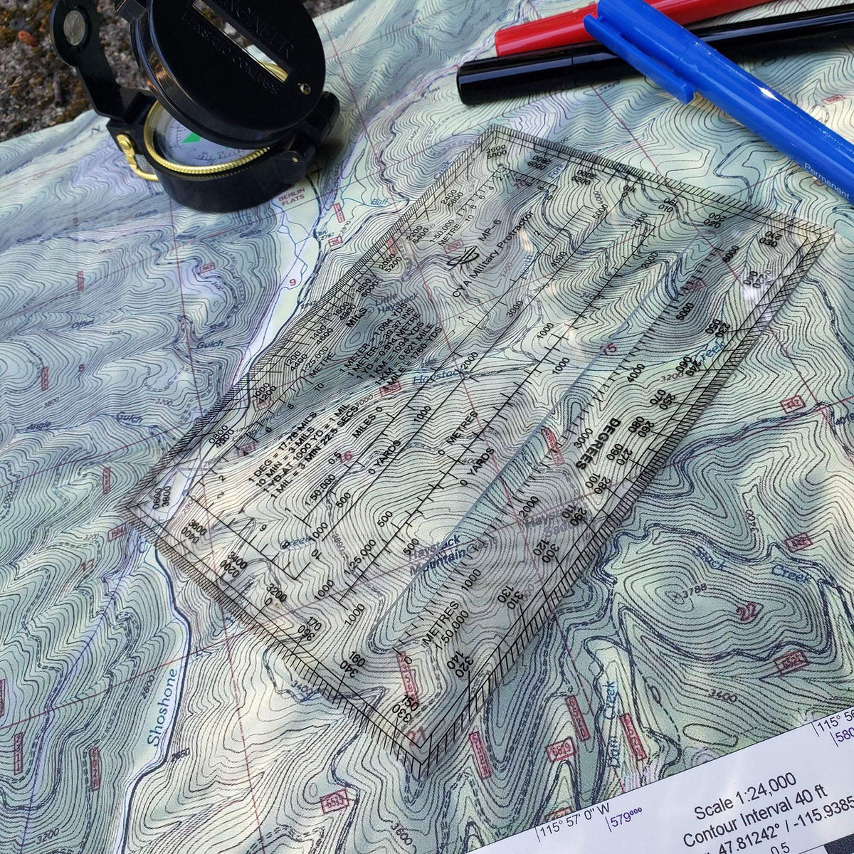 Map Protractor for Navigation and Map Reading - MILS Degrees Meters Yards