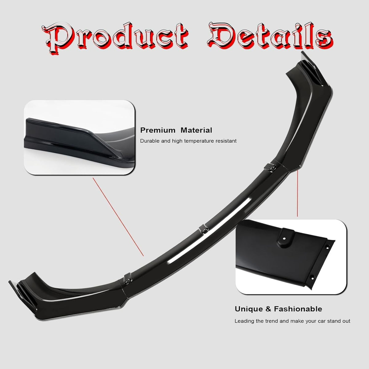 Honda Civic Front Bumper Lip Spoiler Kit 2016-2020 Gloss Black - 3 Pcs