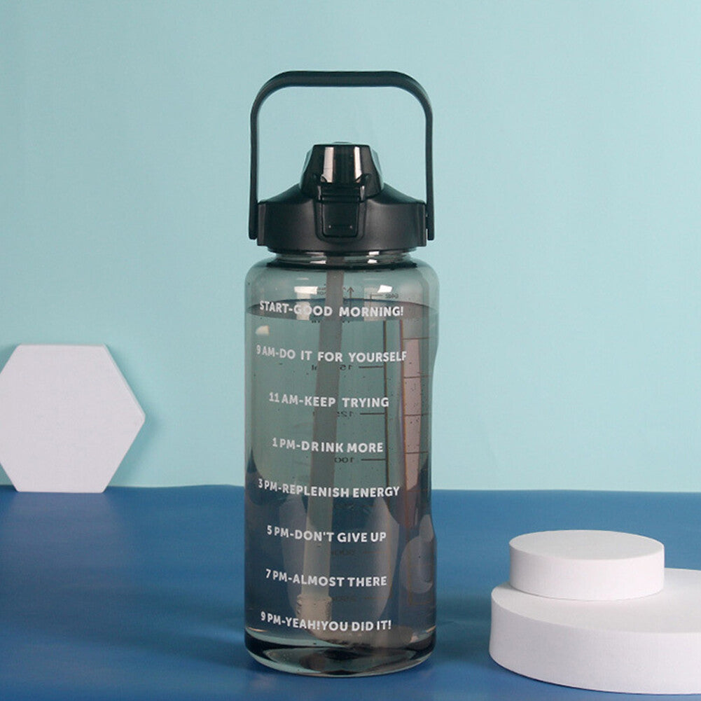 Motivational Half Gallon Water Bottle with Time Marker and Straw - 64 oz BPA Free Hydration Bottle
