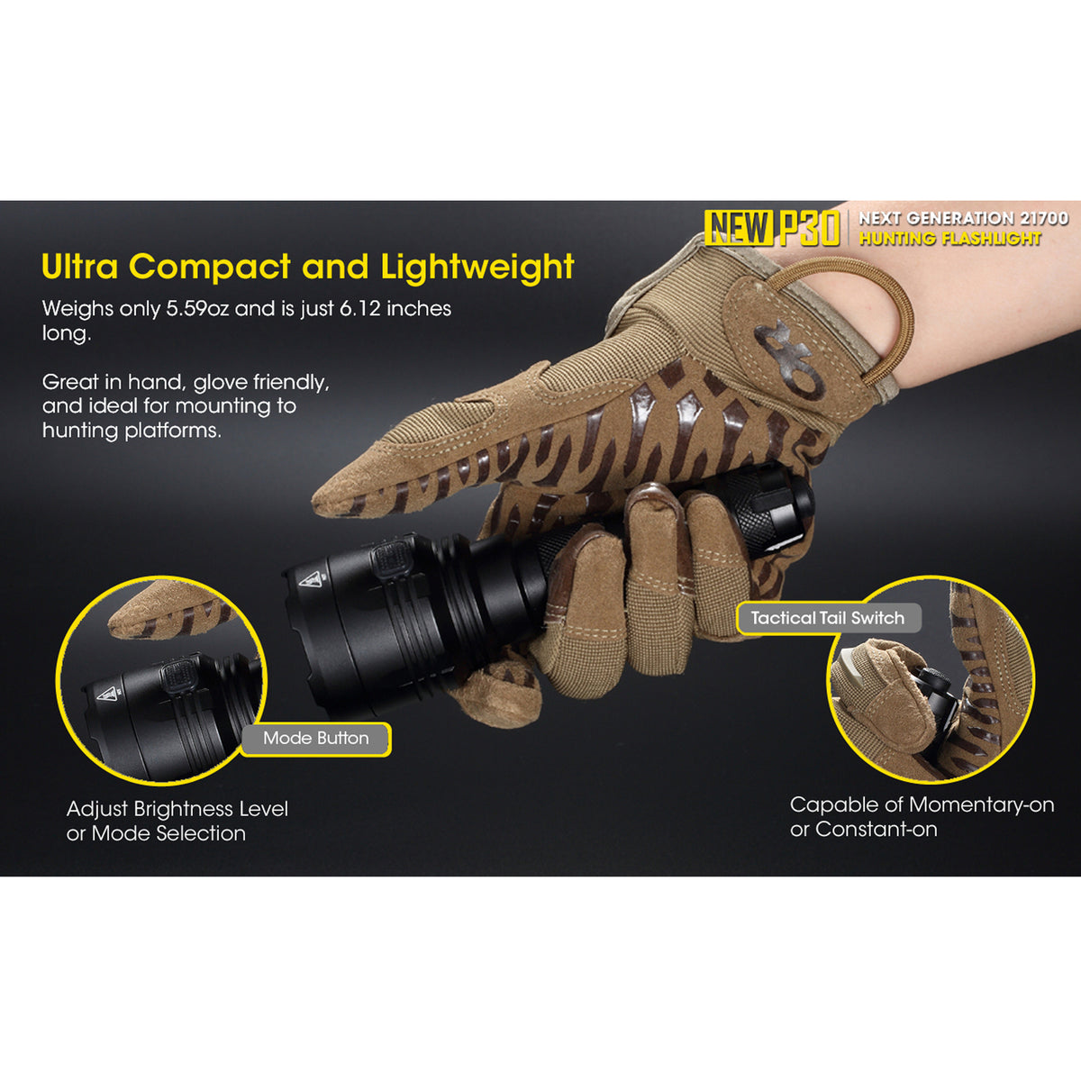 Long Range Hunting Flashlight 1000 Lumen 676 Yard Throw with Rechargeable Battery
