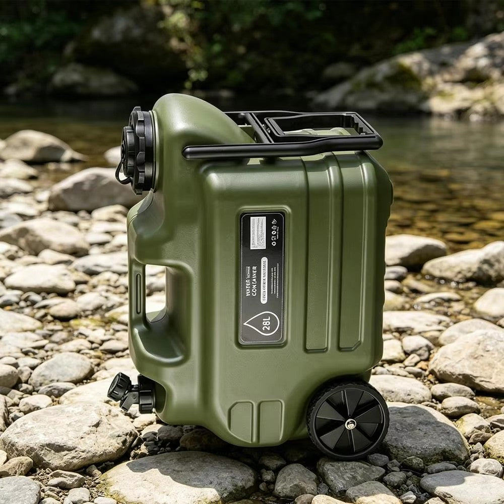 28L Portable Water Jug with Faucet and Wheels for Outdoor Camping
