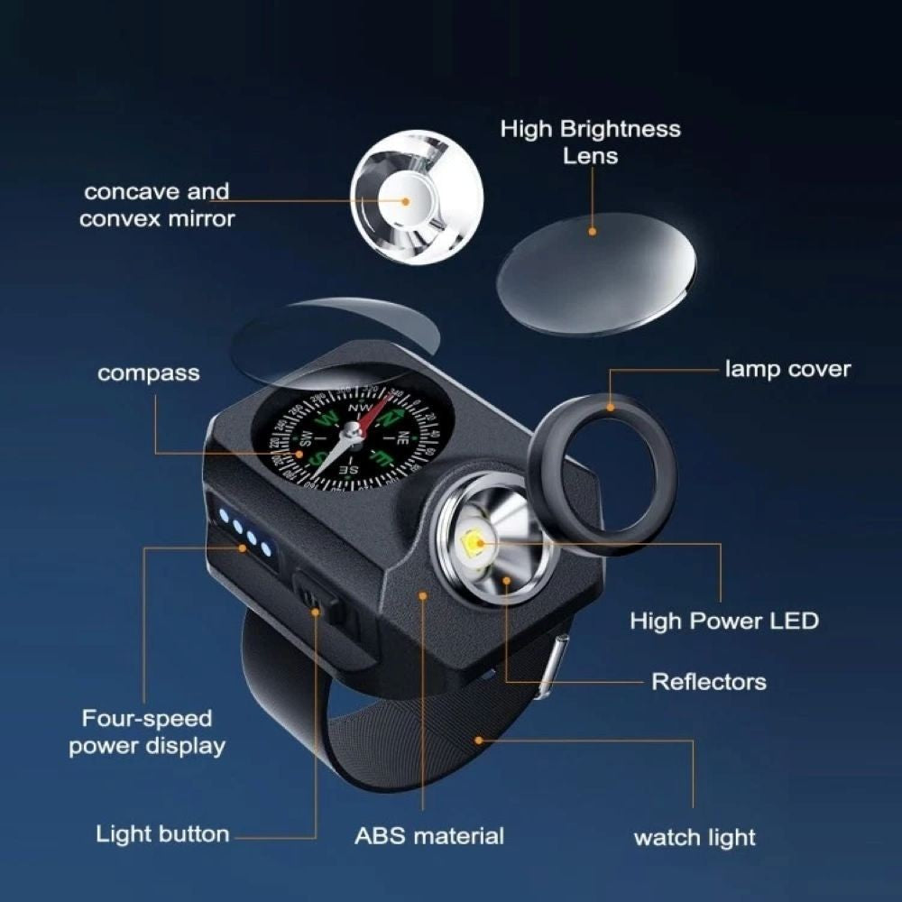 LED Wrist Light with Compass for Running Hiking Camping Outdoor Activity