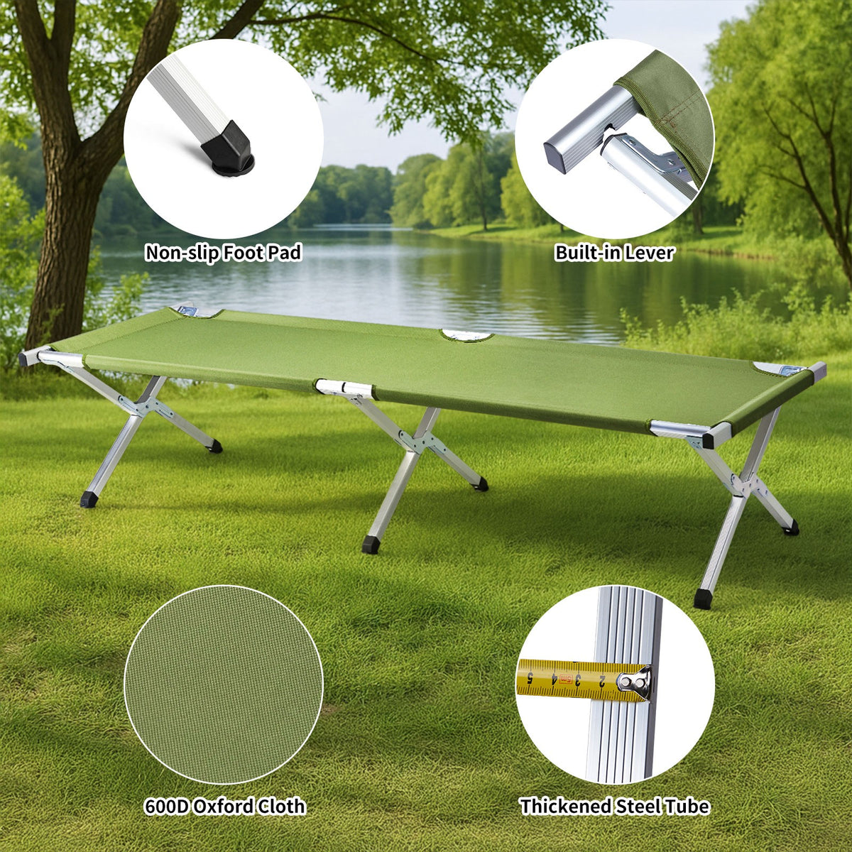 Portable Folding Camping Cot with Carrying Bag - Military Outdoor Bed