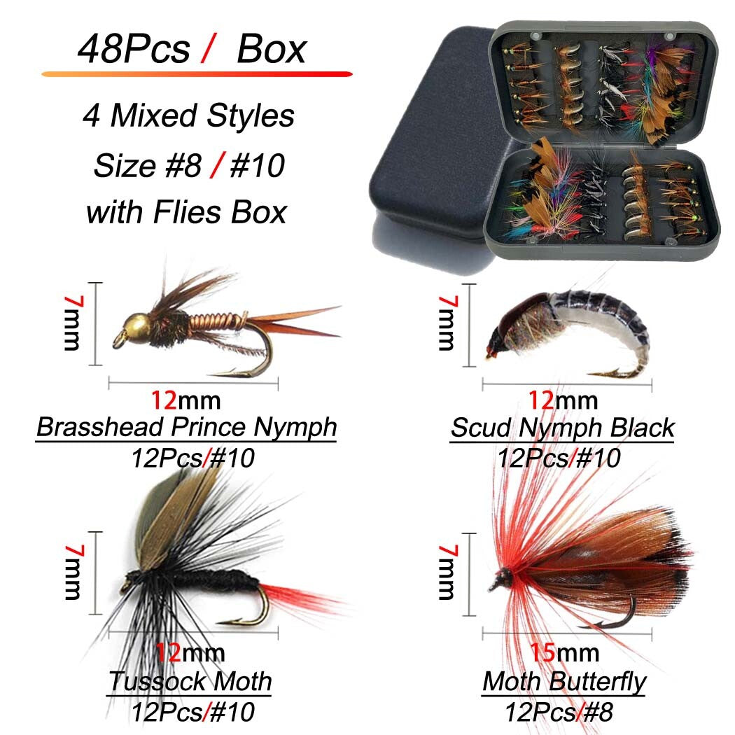 Fly Fishing Nymph Lure Set - Assorted Dry & Wet Flies for Trout & Bass