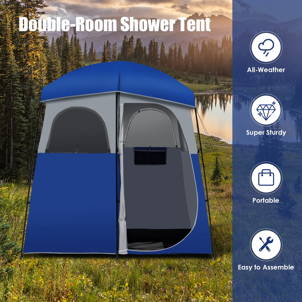 Double Room Camping Shower Tent with Storage Bag - Waterproof & Oversized