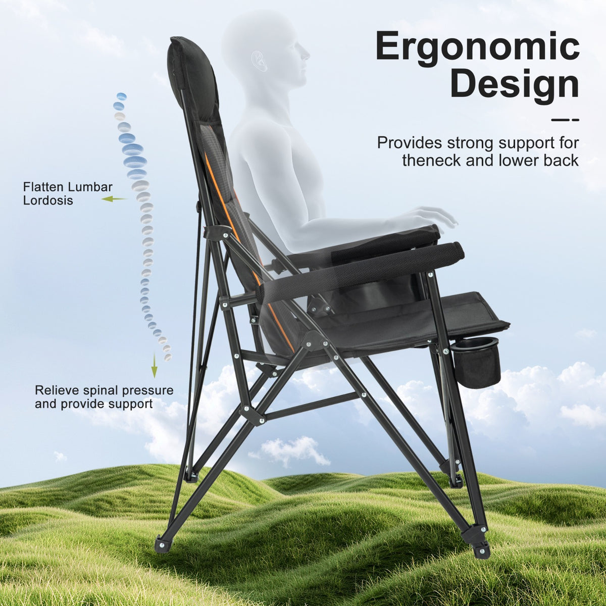 Heavy Duty Folding Camping Chair 500lbs Support Oversize High Back Portable Seat