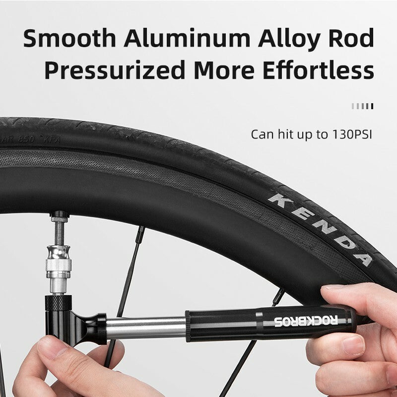 Portable Bicycle Pump 130PSI Aluminum Alloy Hand Inflator with Bracket