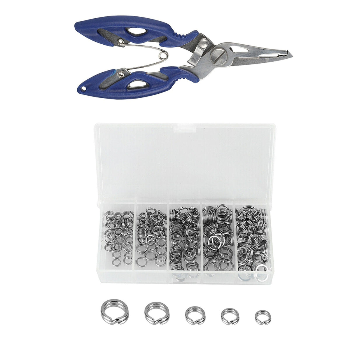 200pcs Stainless Steel Fishing Split Ring Connectors with Pliers - Saltwater & Freshwater
